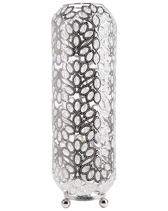 Floor Lamp Silver Metal Cylindrical Shape 70 cm Floral Pattern Glam Beliani