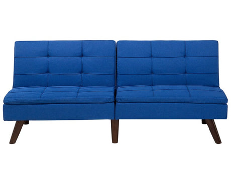 Sofa Bed Cobalt Blue 3-Seater Quilted Upholstery Click Clack Split Back Metal Legs Beliani