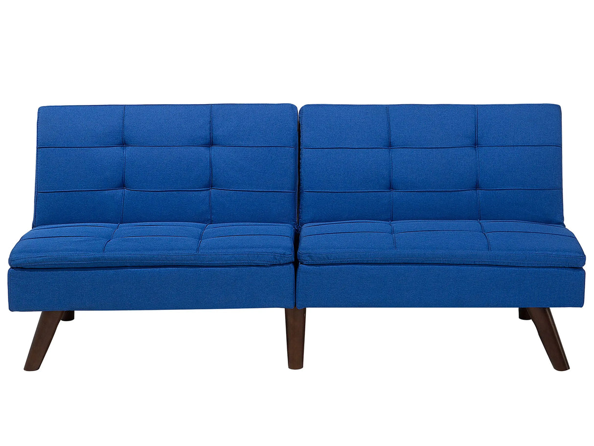 Sofa Bed Cobalt Blue 3-Seater Quilted Upholstery Click Clack Split Back Metal Legs Beliani