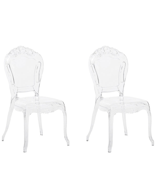 Set of 2 Dining Chairs Transparent Acrylic Solid Back Armless Stackable Vintage Modern Design Beliani