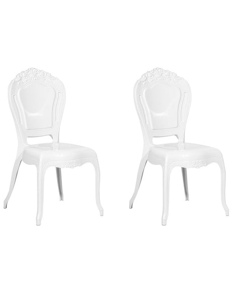 Set of 2 Dining Chairs White Acrylic Solid Back Armless Stackable Vintage Design Beliani