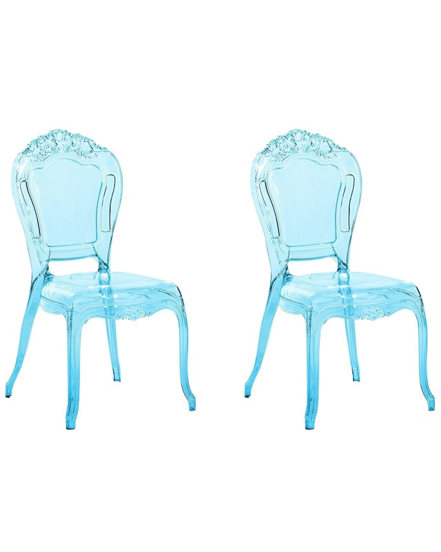 Set of 2 Dining Chairs Blue Transparent Acrylic Solid Back Armless Stackable Vintage Modern Design Beliani