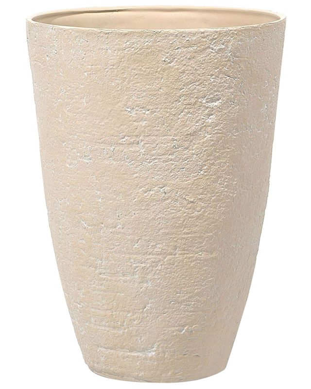 Plant Pot Beige Stone 51 x 51 x 71 cm Indoor Outdoor Beliani