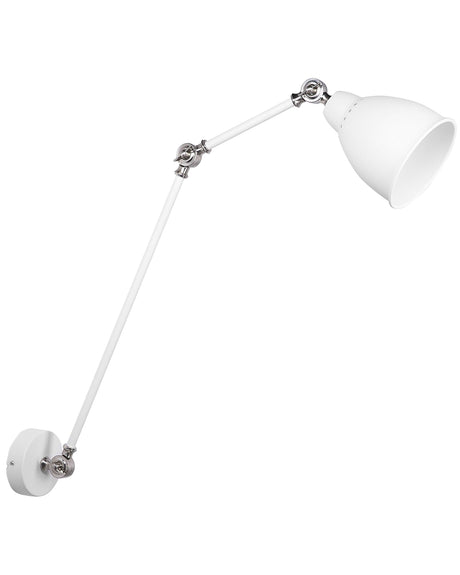Wall Spot Lamp White with Silver Metal Long Swing Arm Reading Light Modern Design Beliani