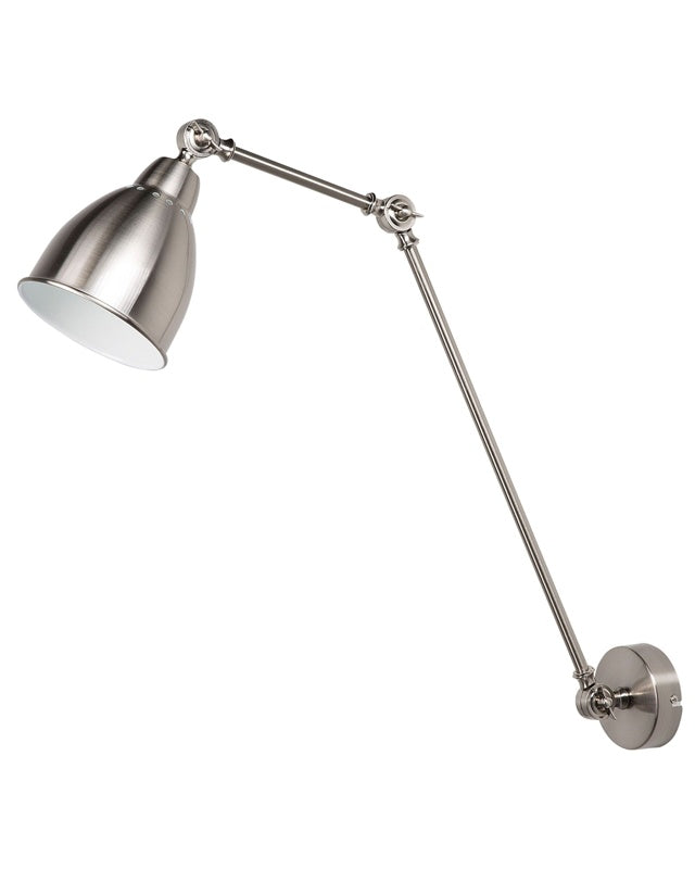 Wall Spot Lamp Silver with White Metal Long Swing Arm Reading Light Modern Design Beliani