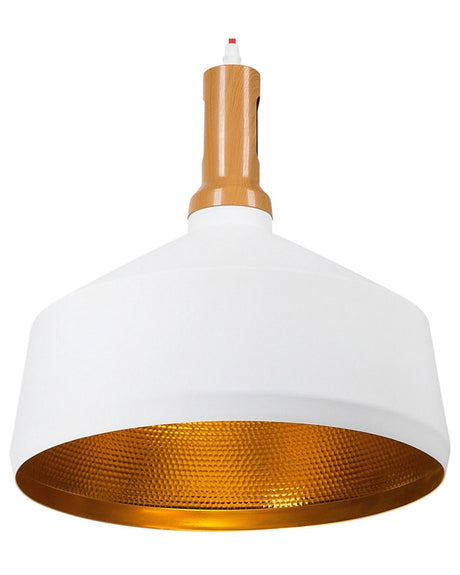 Hanging Light Pendant Lamp White with Gold and Light Wood Aluminium Round Geometric Shade Industrial Design Beliani