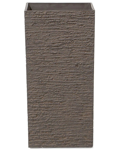 Tall Plant Pot Brown Stone 30 x 30 x 60 cm Indoor Outdoor Planter Beliani