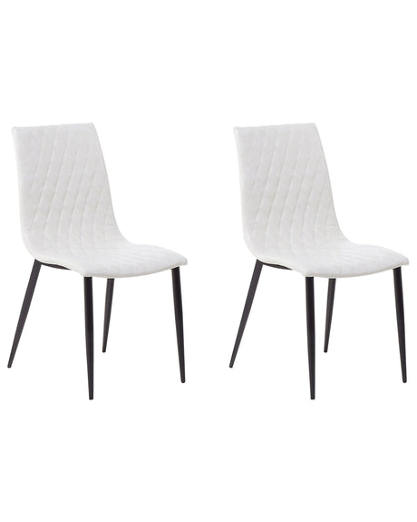 Set of 2 Dining Chairs White Faux Leather Upholstered Quilted Backrest Armless Vintage Design Beliani