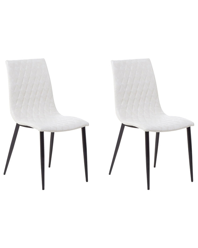 Set of 2 Dining Chairs White Faux Leather Upholstered Quilted Backrest Armless Vintage Design Beliani
