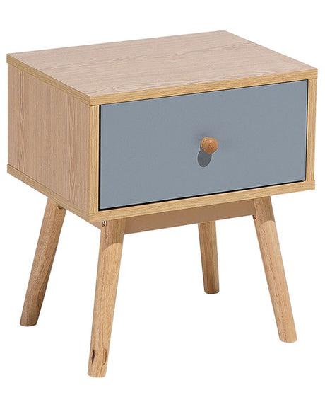 Bedside Table Nightstand Light Wood with Grey 1 Drawer Manufactured Wood Scandinavian Design Beliani