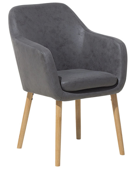 Dining Chair Grey Faux Leather Upholstered Cushioned Seat Wooden Legs Beliani