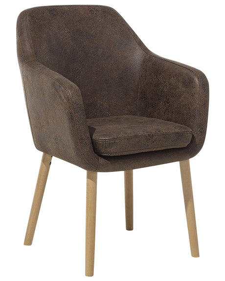 Dining Chair Brown Faux Leather Upholstered Cushioned Seat Wooden Legs Beliani