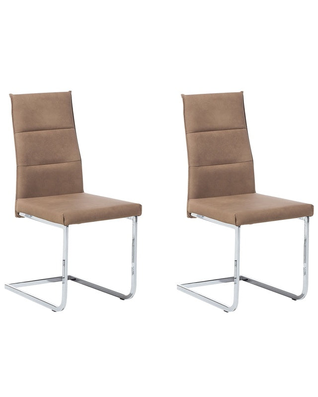 Set of 2 Dining Chairs Sand Beige Faux Leather Upholstered Cantilever Silver Legs Armless Modern Design Beliani