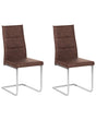 Set of 2 Dining Chairs Brown Faux Leather Upholstered Cantilever Silver Legs Armless Vintage Design Beliani