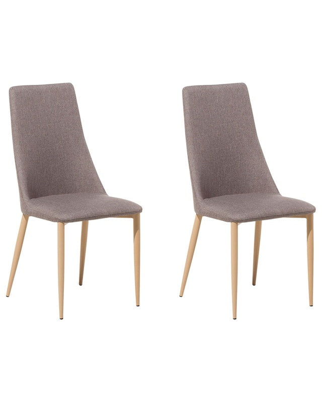 Set of 2 Dining Chairs Taupe Fabric Upholstered Seat High Back Beliani