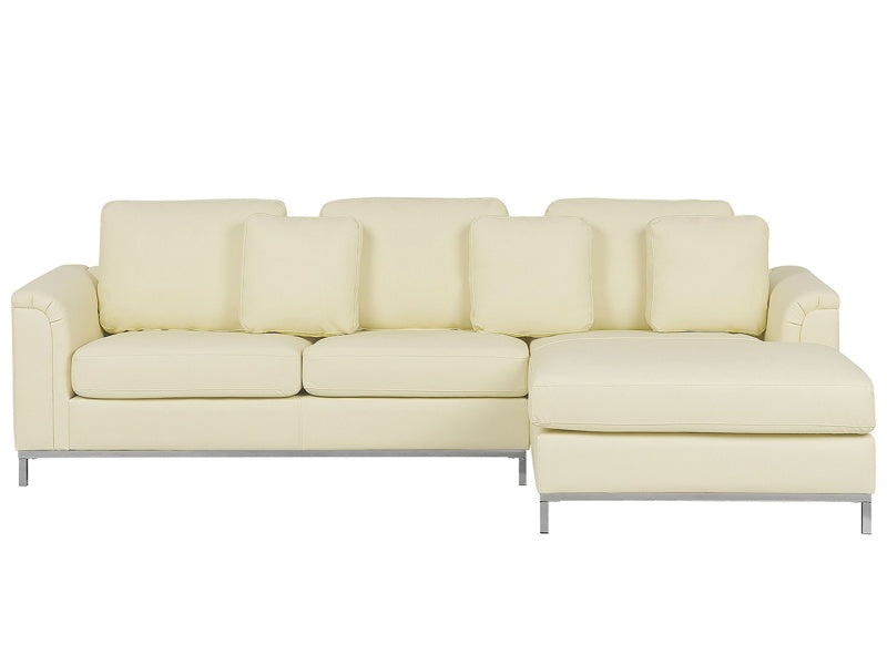 Corner Sofa Beige Leather Upholstered L-shaped Left Hand Orientation Beliani