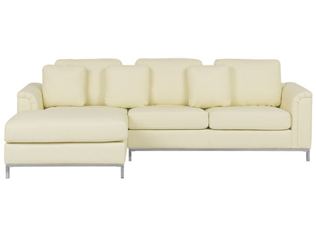 Corner Sofa Beige Leather Upholstered L-shaped Right Hand Orientation Beliani