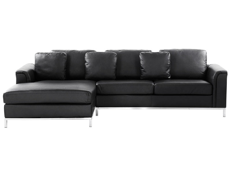 Corner Sofa Black Leather Upholstered L-shaped Right Hand Orientation Beliani