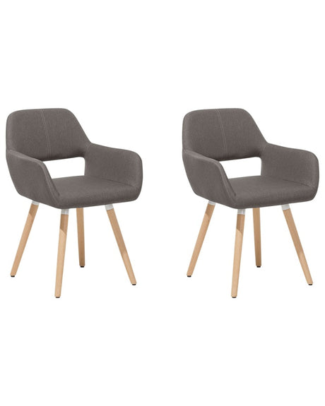 Set of 2 Dining Chairs Taupe Fabric Upholstery Light Wood Legs Modern Eclectic Style Beliani