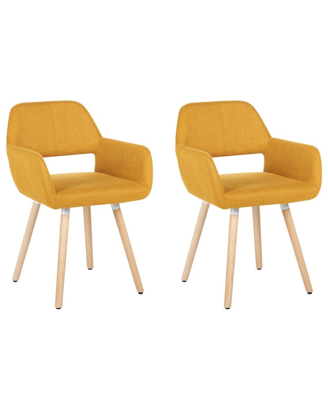 Set of 2 Dining Chairs Yellow Fabric Upholstery Light Wood Legs Modern Eclectic Style Beliani