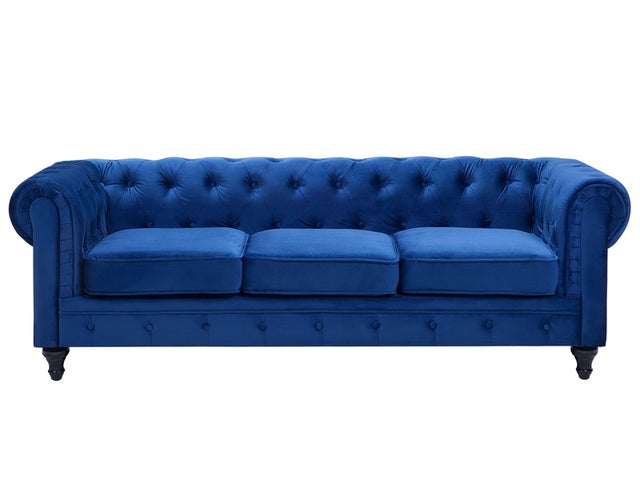 Chesterfield Sofa Blue Velvet Fabric Upholstery Black Legs 3 Seater Contemporary Beliani