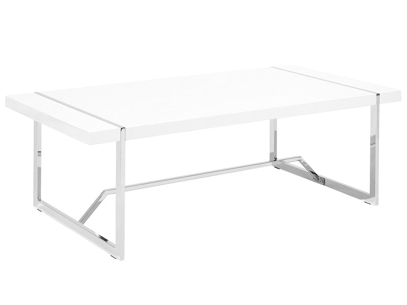 Coffee Table White 120 x 60 cm Metal Silver Legs Rectangular High Gloss Top Modern Design Beliani