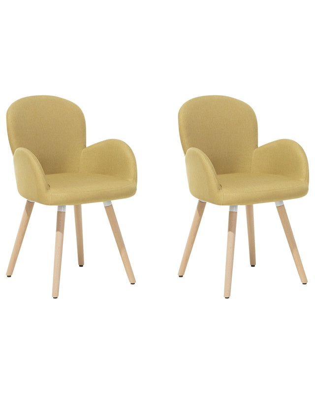 Set of 2 Dining Chairs Yellow Fabric Upholstery Light Wood Legs Modern Eclectic Style Beliani