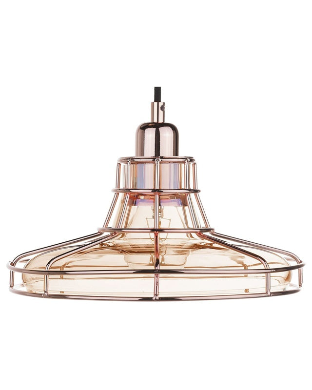 Pendant Lamp Copper Cage Glass Shade Antique Vintage Style Ceiling Light Beliani