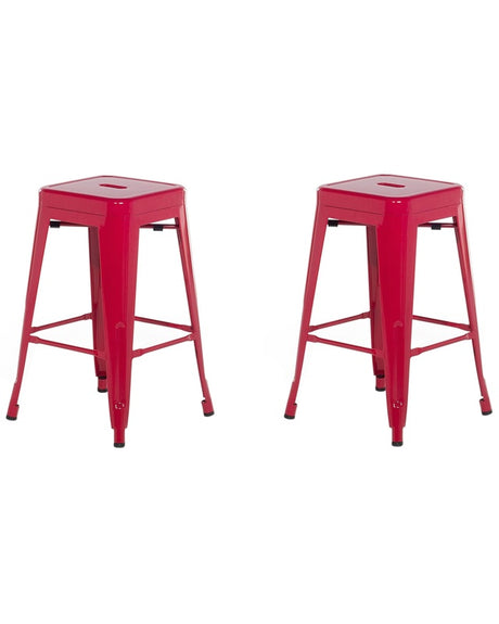 Set of 2 Bar Stools Red Steel 60 cm Stackable Counter Height Industrial Beliani