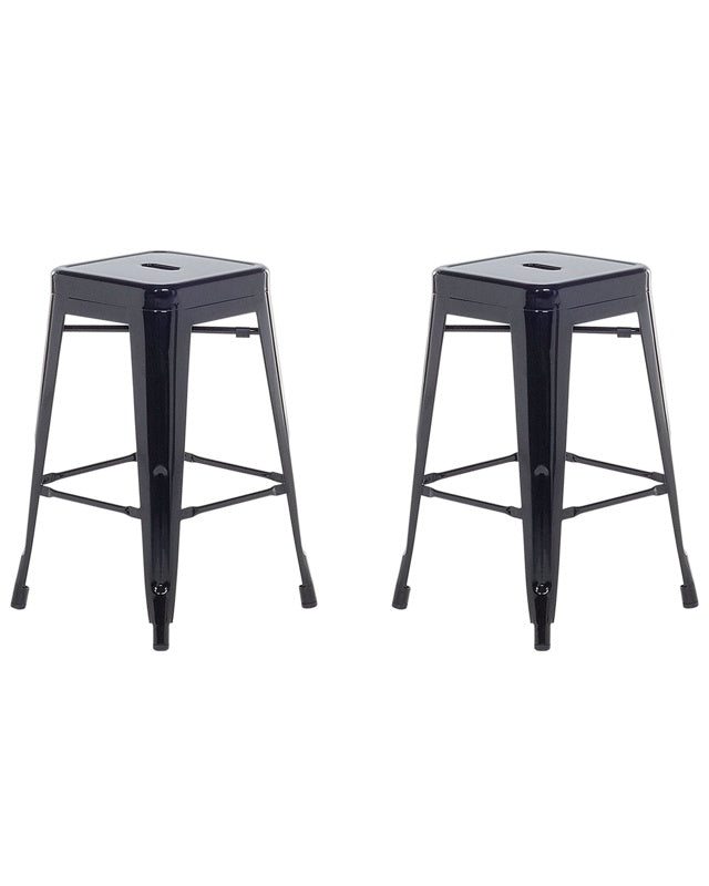 Set of 2 Bar Stools Black Steel 60 cm Stackable Counter Height Industrial Beliani