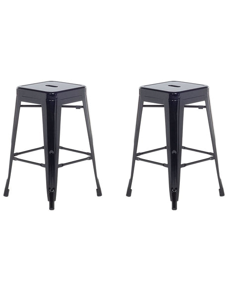 Set of 2 Bar Stools Black Steel 60 cm Stackable Counter Height Industrial Beliani