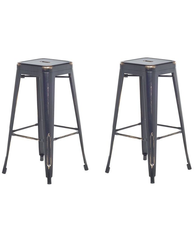 Set of 2 Bar Stools Black with Gold Steel 76 cm Stackable Counter Height Industrial Beliani