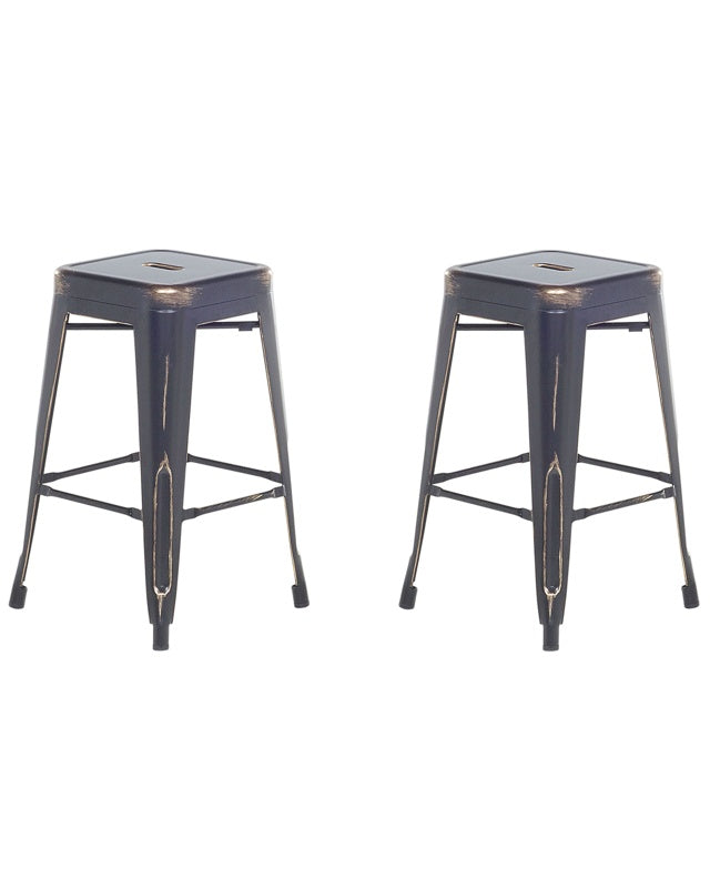 Set of 2 Bar Stools Black with Gold Steel 60 cm Stackable Counter Height Industrial Beliani