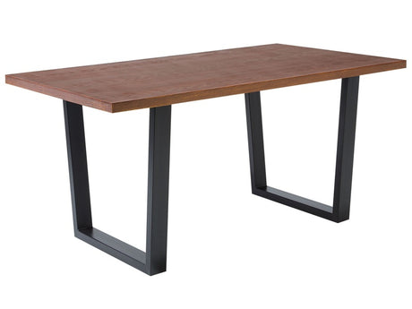 Dining Table Dark Wood Top Black Metal Sled Legs 160 x 90 cm Industrial Modern Beliani