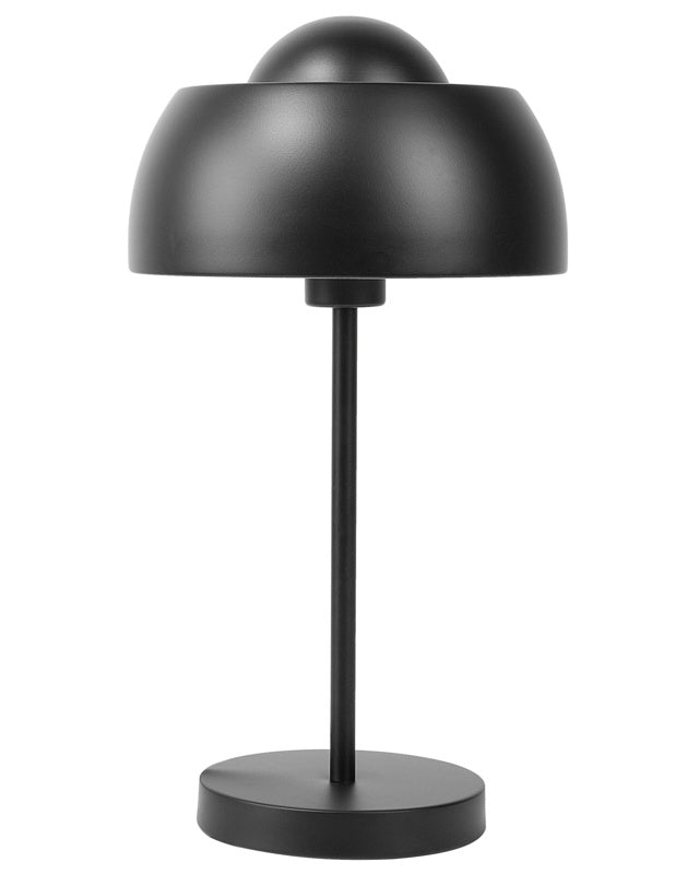 Table Lamp Bedside Light Black Metal Round Base Dome Shade Industrial Beliani