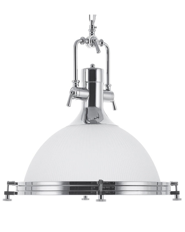 Pendant Lamp White Glass Silver Elements Task Lighting Industrial Beliani