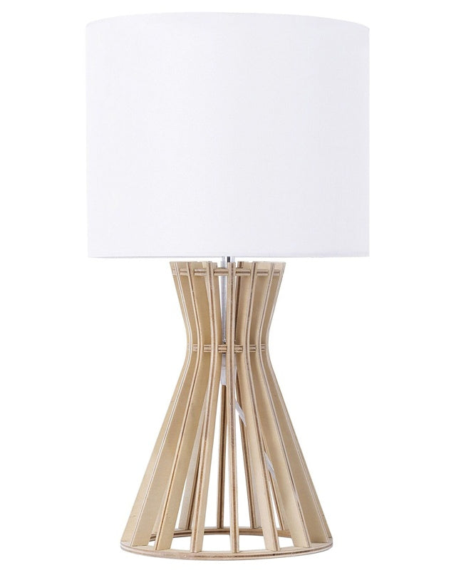 Table Lamp Light Wood and White Lampshade Contemporary Beliani