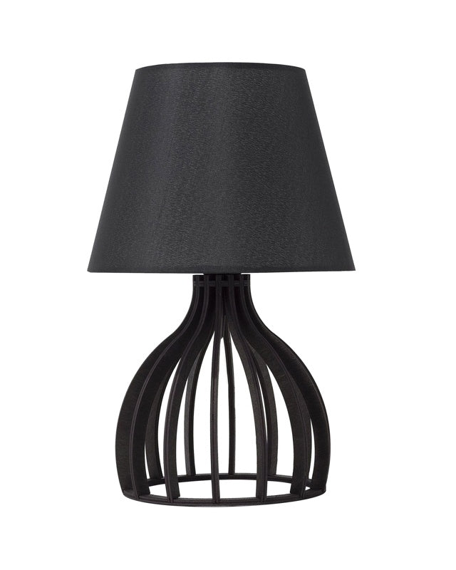 Table Lamp Black Colour Wood Base and Black Fabric Lampshade Modern Beliani