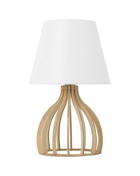 Table Lamp Light Wood Base and White Fabric Lampshade Modern Beliani