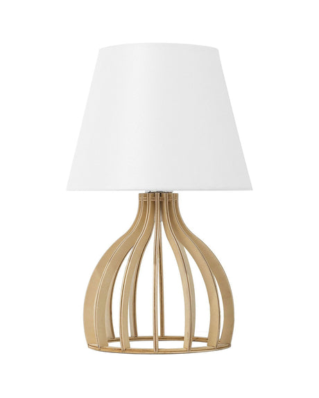 Table Lamp Light Wood Base and White Fabric Lampshade Modern Beliani