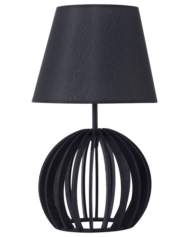 Table Lamp Black Round Wood Base Black Fabric Lampshade Modern Beliani