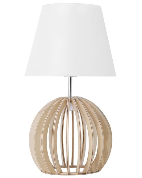 Table Lamp Round Light Wood Base White Fabric Lampshade Modern Beliani