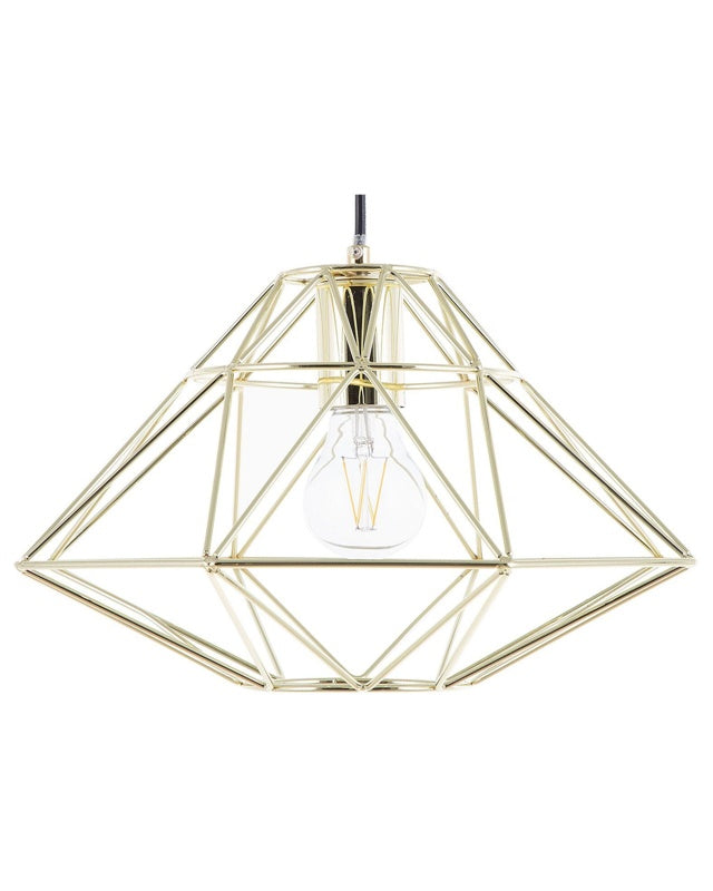 Pendant Lamp Gold Metal 1 Light Cage Shape Geometric Naked Wire Beliani