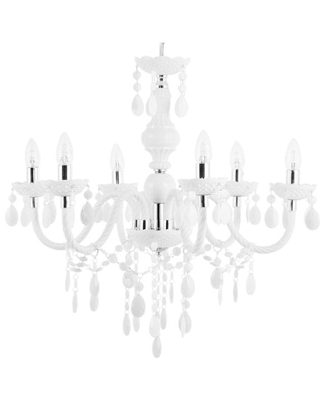 Chandelier White Crystal 6 Light Bulbs Glamour Living Room Bedroom Beliani