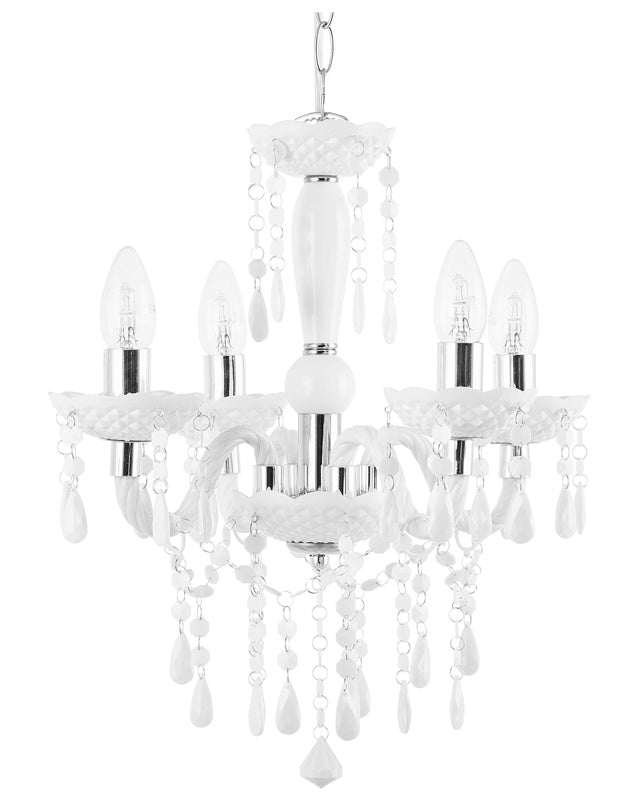 Chandelier White with Crystals 4 Light Glam Beliani