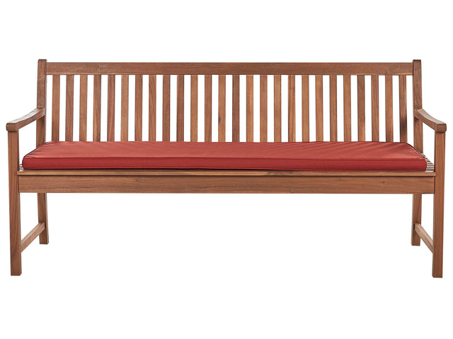 Garden Bench Light Certified Acacia Wood with Red Seat Cushion 180 x 67 x 88 cm Weather Resistant Beliani