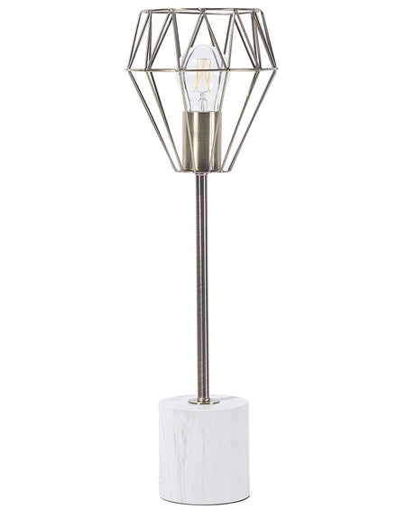 Table Lamp Bedside Light Brass Metal Diamond Cage Shade Round Base Marble Look Tall Beliani