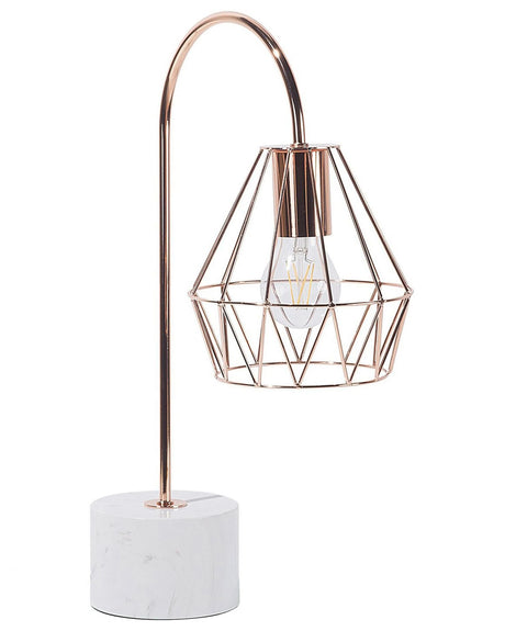 Table Lamp Desk Light Copper Metal Diamond Cage Shade Round Base Marble Look Beliani