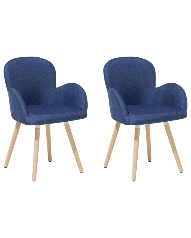 Set of 2 Dining Chairs Blue Fabric Upholstery Light Wood Legs Modern Eclectic Style Beliani