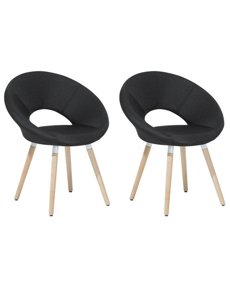 Set of 2 Dining Chairs Black Fabric Upholstery Light Wood Legs Modern Eclectic Style Beliani